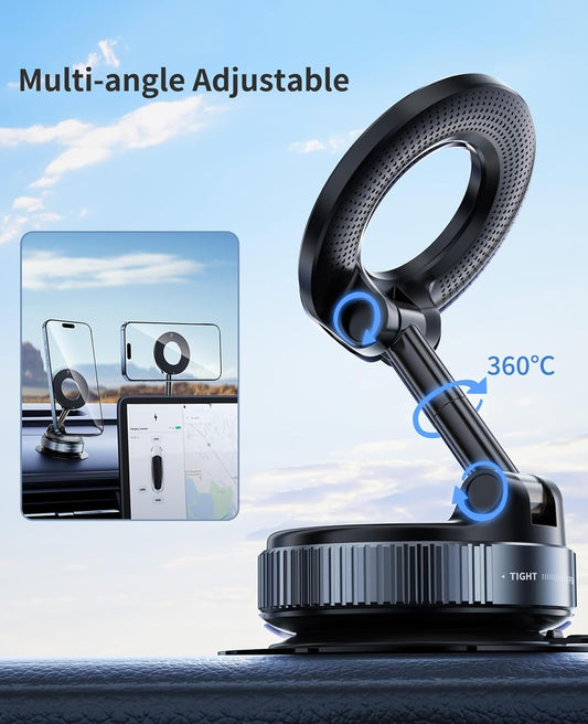 360° Vacuum Magnetic Phone Holder | Compact Magnetic Stand for Car, Desk, Kitchen, Mirror & More | Hands-Free Suction Cup Mount for All Smartphones (Universal Fit)