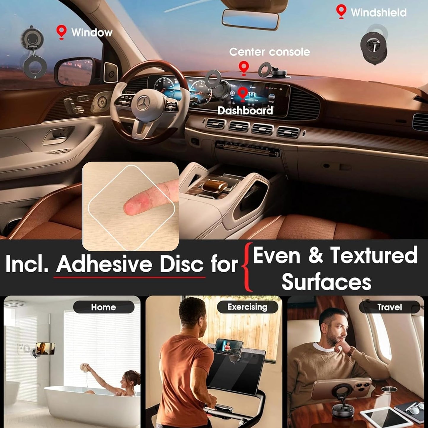 360° Vacuum Magnetic Phone Holder | Compact Magnetic Stand for Car, Desk, Kitchen, Mirror & More | Hands-Free Suction Cup Mount for All Smartphones (Universal Fit)