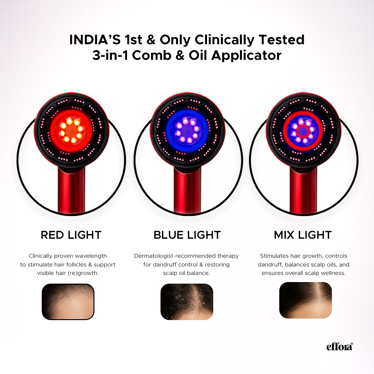 Effora's 3-1 Red Light Therapy Scalp Massager | 6 Months Warranty