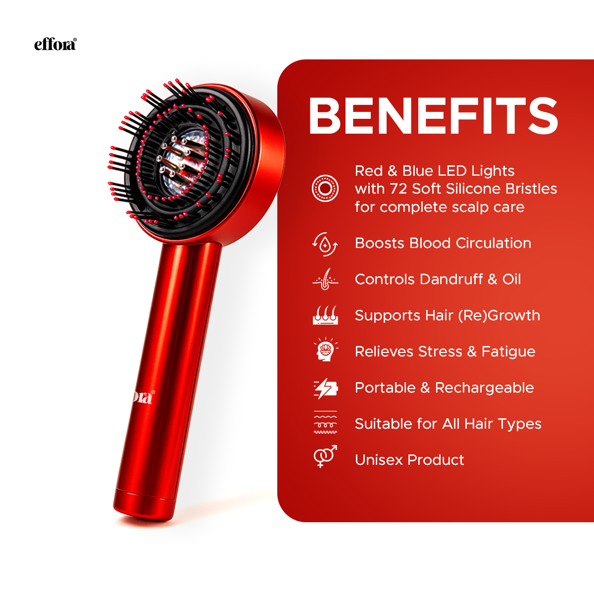 Effora's 3-1 Red Light Therapy Scalp Massager | 6 Months Warranty