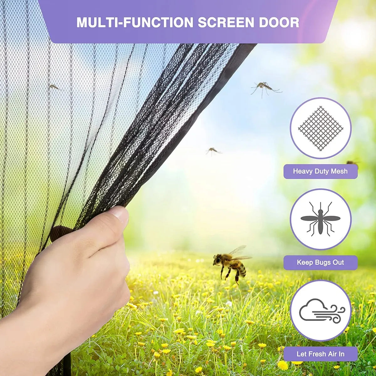 Polyester Magnetic Mosquito Net for Door – Black