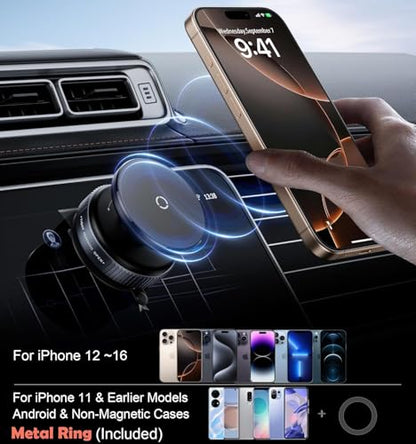 Magnetic Car Phone Holder – Ultra Vacuum Suction Mount | Strong Magnetic Grip | 360° Adjustable | Universal Dashboard Mount