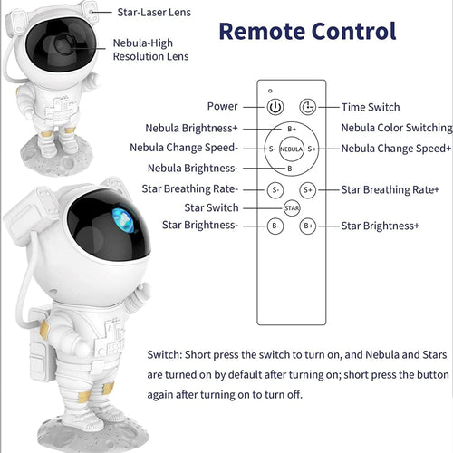 Astronaut Light Projector – 360° Galaxy Star Projector with Double Magnets, Timer & Remote Control