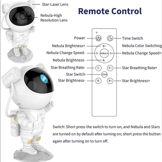 Astronaut Light Projector – 360° Galaxy Star Projector with Double Magnets, Timer & Remote Control