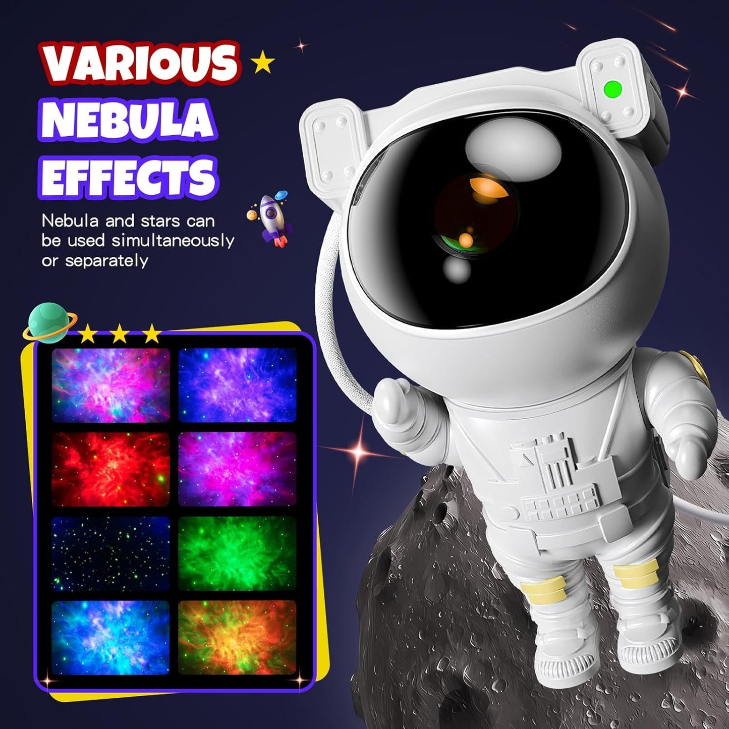 Astronaut Light Projector – 360° Galaxy Star Projector with Double Magnets, Timer & Remote Control