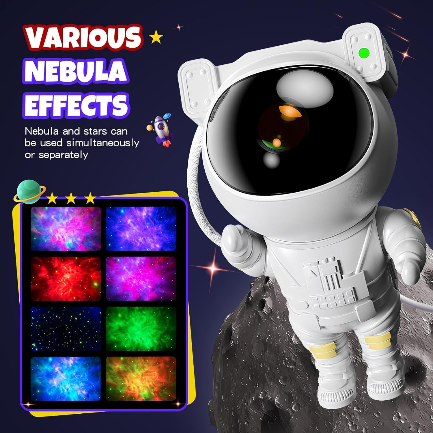 Astronaut Light Projector – 360° Galaxy Star Projector with Double Magnets, Timer & Remote Control