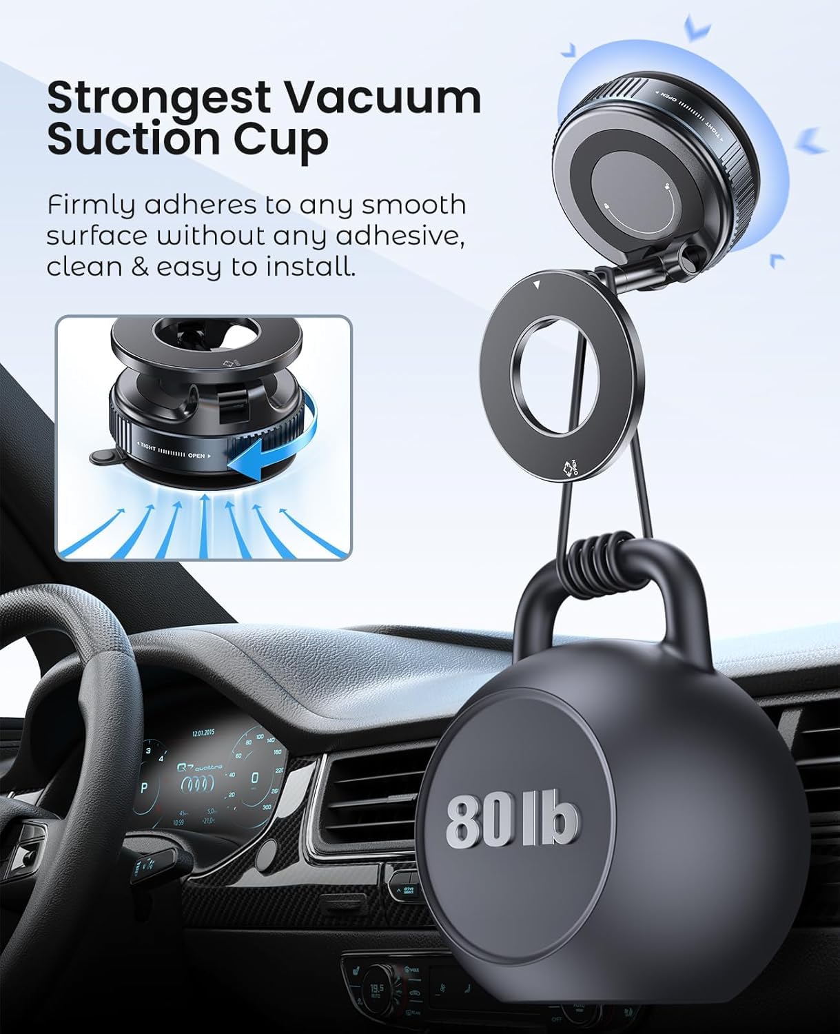 360° Vacuum Magnetic Phone Holder | Compact Magnetic Stand for Car, Desk, Kitchen, Mirror & More | Hands-Free Suction Cup Mount for All Smartphones (Universal Fit)