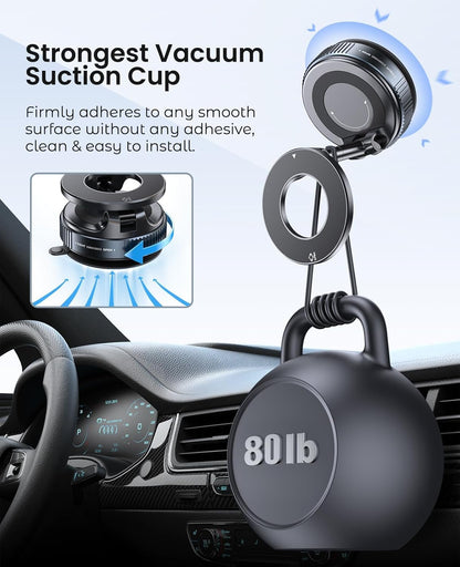 360° Vacuum Magnetic Phone Holder | Compact Magnetic Stand for Car, Desk, Kitchen, Mirror & More | Hands-Free Suction Cup Mount for All Smartphones (Universal Fit)