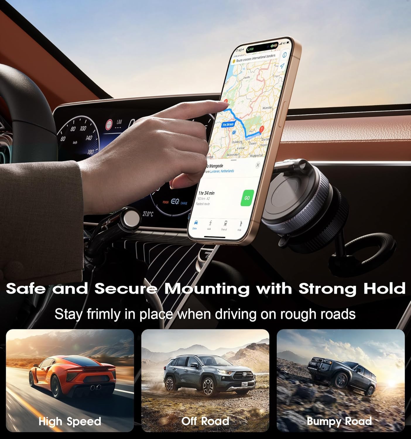 360° Vacuum Magnetic Phone Holder | Compact Magnetic Stand for Car, Desk, Kitchen, Mirror & More | Hands-Free Suction Cup Mount for All Smartphones (Universal Fit)