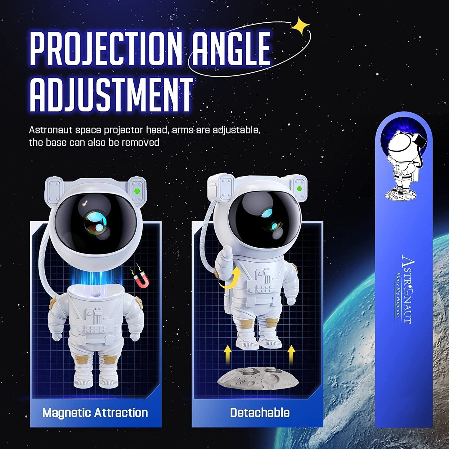 Astronaut Light Projector – 360° Galaxy Star Projector with Double Magnets, Timer & Remote Control