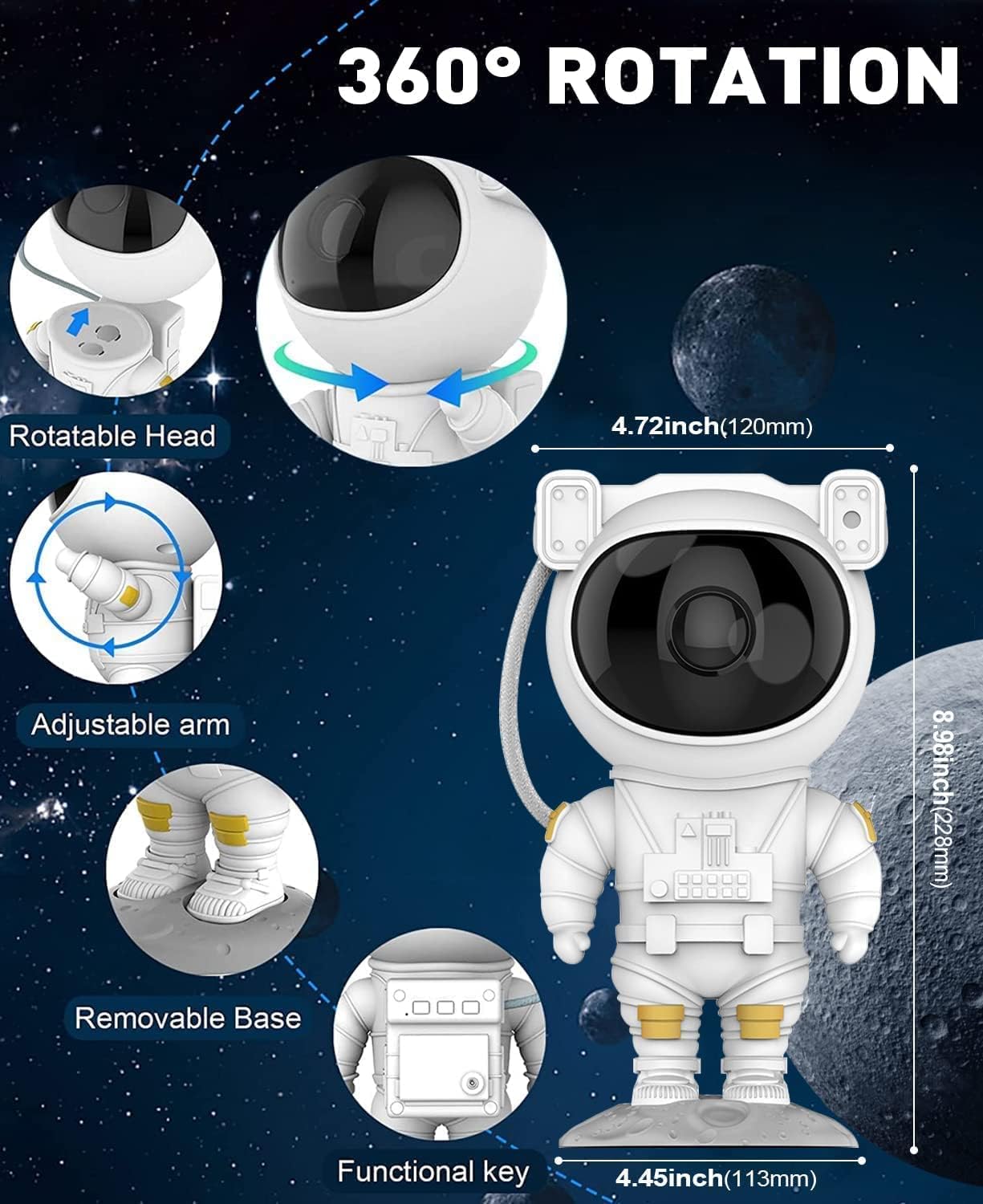 Astronaut Light Projector – 360° Galaxy Star Projector with Double Magnets, Timer & Remote Control