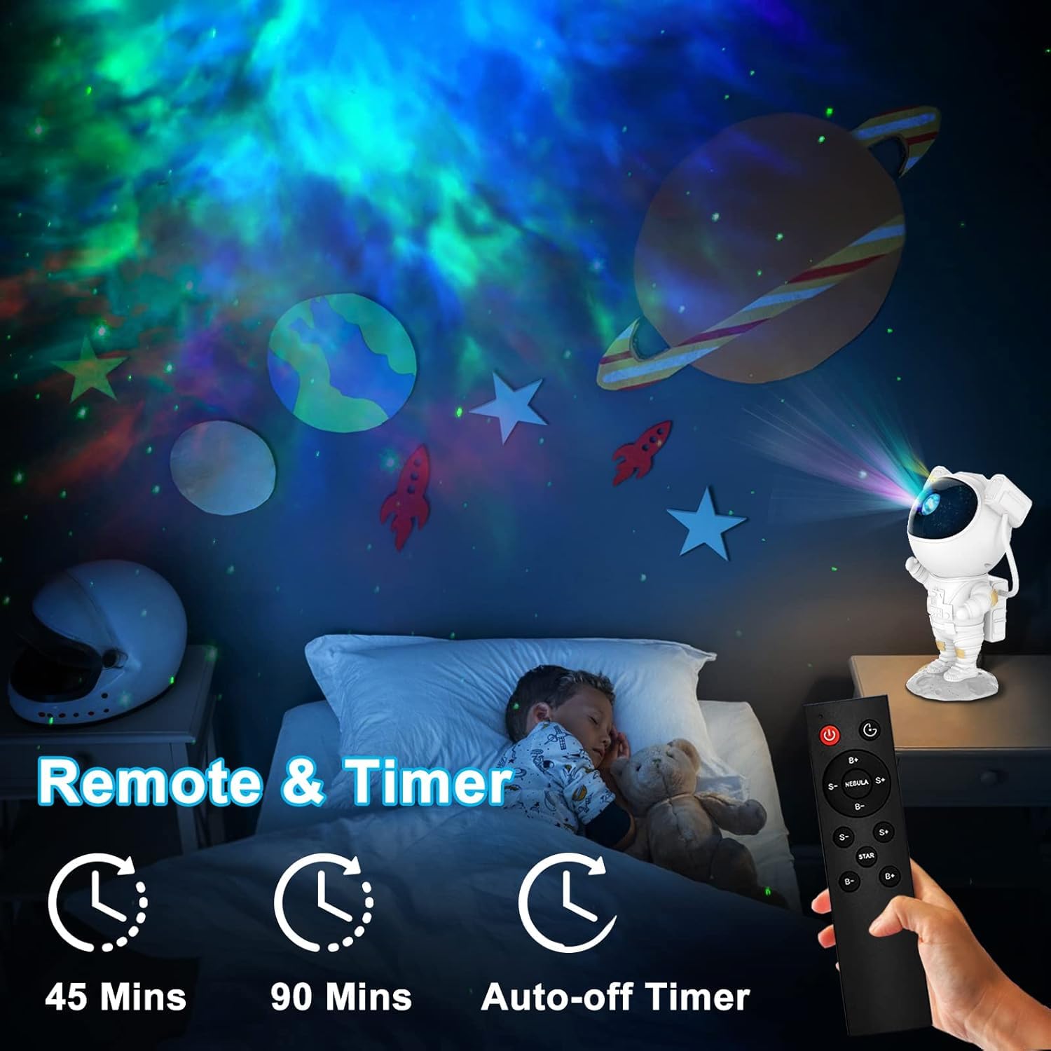 Astronaut Light Projector – 360° Galaxy Star Projector with Double Magnets, Timer & Remote Control